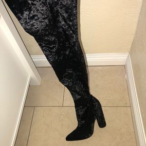 Black Velvet Thigh High Boot
